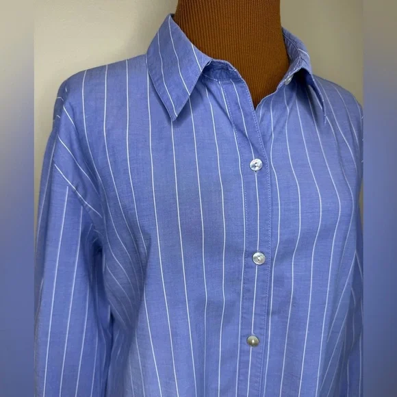 Chico’s Design Blue Striped Button-Up Shirt Long Sleeves Size Large - Picture 2 of 8